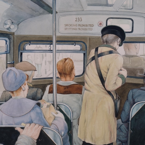 608 - John Blundell, bus interior, watercolour, signed and dated 1959, 35cm x 50cm, framed