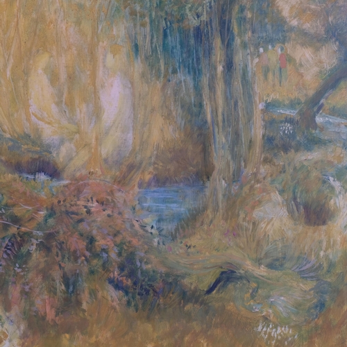 611 - Mary Goward, mystic woodland scene, oil on board, 60cm x 75cm, framed