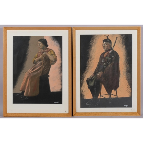 612 - John Bryce Mungall, 6 pastel drawings, portraits and cattle, 52cm x 38cm, together with a folder of ... 