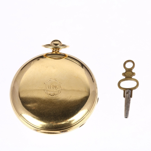 1031 - A 19th century 18ct gold open-face key-wind fusee pocket watch, EJ Dent of London, white enamel dial... 