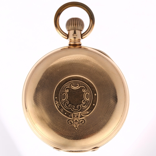 1032 - WALTHAM - an early 20th century 15ct gold open-face keyless pocket watch, white enamel dial with Rom... 