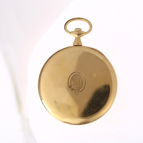 1033 - A Swiss 18ct gold open-face keyless slimline pocket watch, champagne dial with black Breguet Arabic ... 