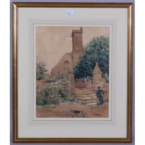 617 - James Reginald Taylor, country church, watercolour, signed, 38cm x 30cm, framed