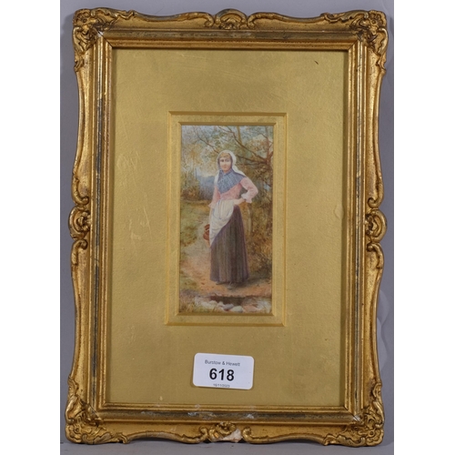 618 - Helen Allingham (1848 - 1926), portrait of a maid, signed with monogram, 12cm x 6cm, framed