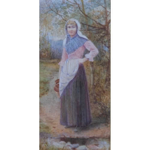 618 - Helen Allingham (1848 - 1926), portrait of a maid, signed with monogram, 12cm x 6cm, framed