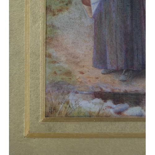 618 - Helen Allingham (1848 - 1926), portrait of a maid, signed with monogram, 12cm x 6cm, framed