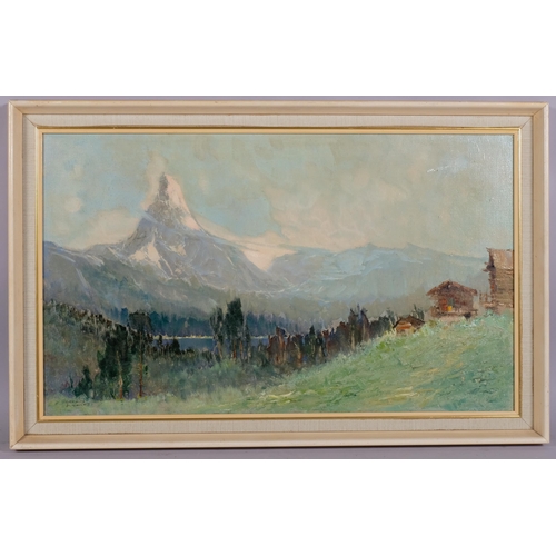 619 - Godwin Bennett, the Matterhorn, 1937, signed and inscribed verso, 46cm x 77cm, framed