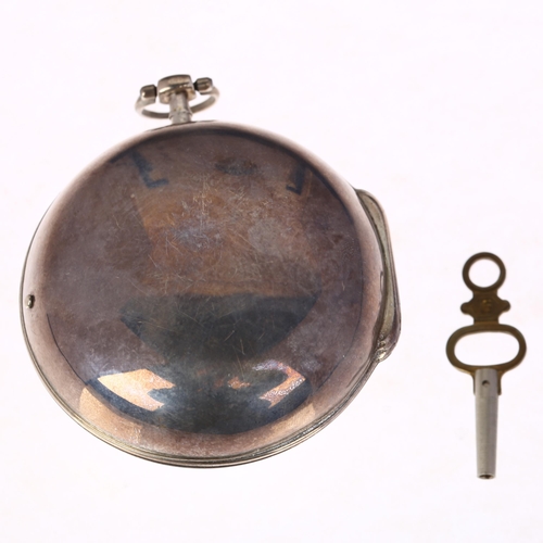 1036 - An 18th century French silver open-face key-wind verge fusee pocket watch, Le Grand a Dieppe, circa ... 