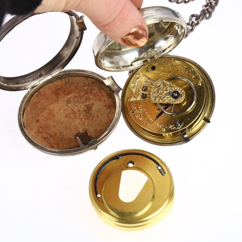 1038 - A 19th century silver pair-cased open-face lever pocket watch, Robert Roskell of Liverpool, silver c... 