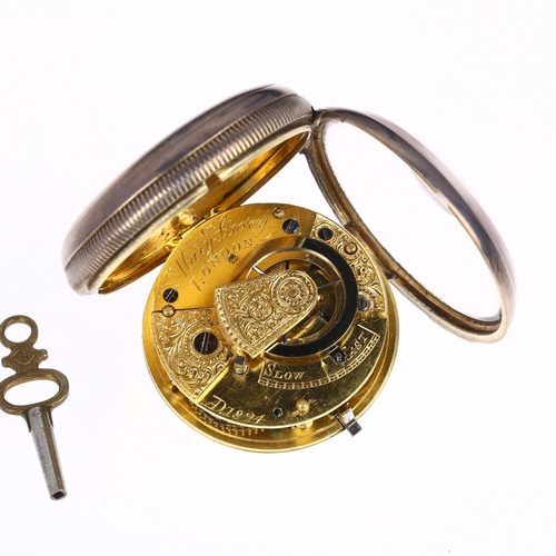 1039 - FEMALE WATCHMAKER - an early 19th century silver open-face key-wind verge fusee pocket watch, Mary S... 