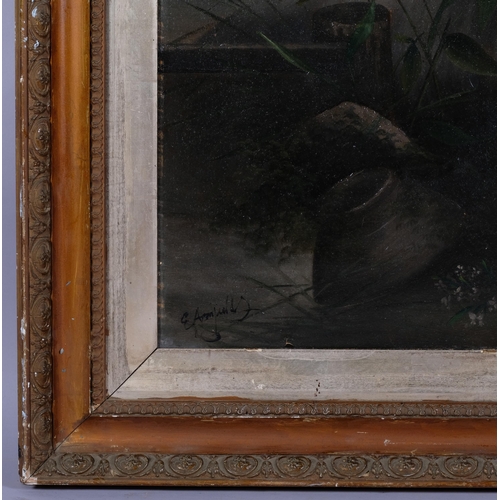 624 - Large 19th century oil on board, child and dog, 67cm x 90cm, framed