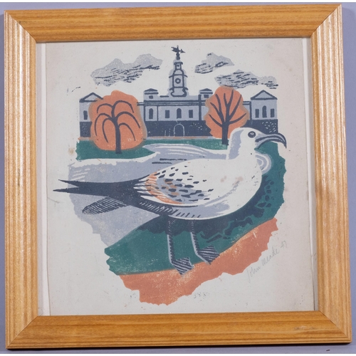 625 - John Meade (1909 - 1982), seagull, colour woodblock print, signed in pencil 1947, 17cm x 16cm, frame... 