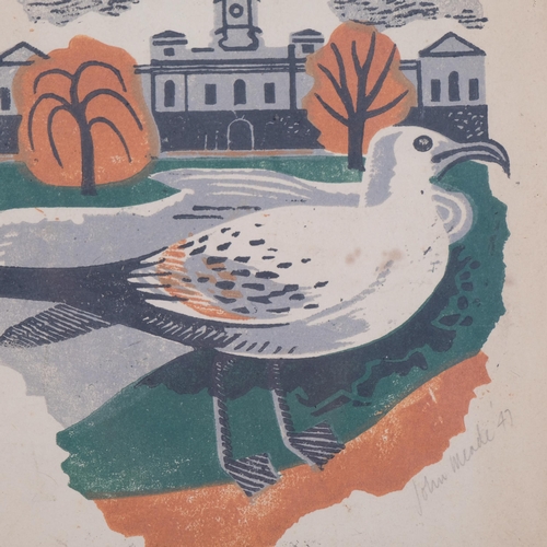 625 - John Meade (1909 - 1982), seagull, colour woodblock print, signed in pencil 1947, 17cm x 16cm, frame... 