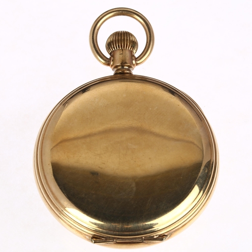 1042 - WALTHAM - an American gold plated open-face keyless pocket watch, white enamel dial with painted Rom... 