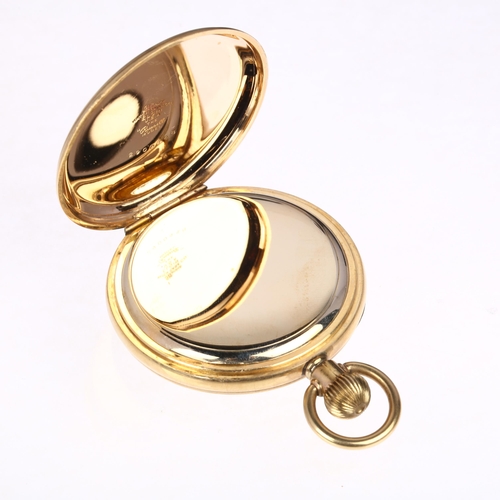 1042 - WALTHAM - an American gold plated open-face keyless pocket watch, white enamel dial with painted Rom... 