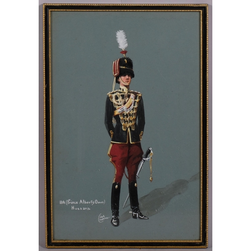 631 - Jack Challenor, 11th Prince Albert's Own Hussars, gouache, signed, 35cm x 23cm, framed