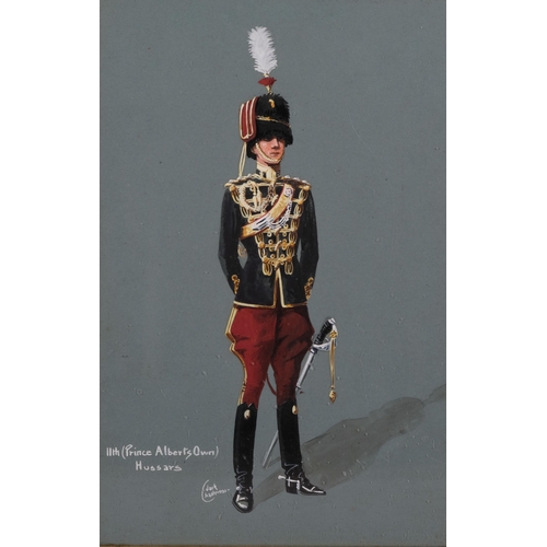 631 - Jack Challenor, 11th Prince Albert's Own Hussars, gouache, signed, 35cm x 23cm, framed