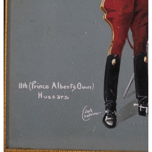 631 - Jack Challenor, 11th Prince Albert's Own Hussars, gouache, signed, 35cm x 23cm, framed