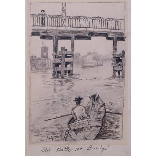 633 - Walter Greaves (1846 - 1930), old Battersea Bridge, ink and watercolour, signed, 22cm x 15cm, framed