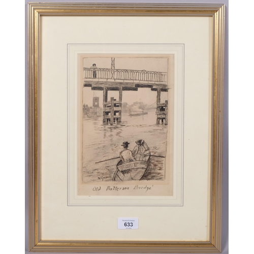 633 - Walter Greaves (1846 - 1930), old Battersea Bridge, ink and watercolour, signed, 22cm x 15cm, framed