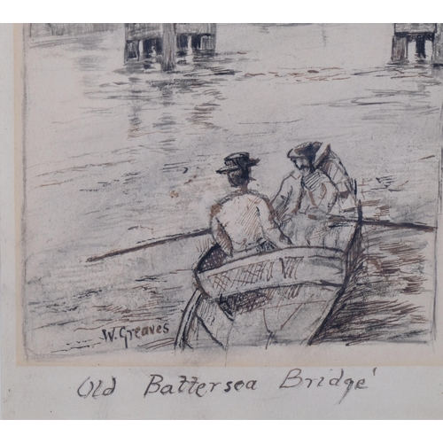 633 - Walter Greaves (1846 - 1930), old Battersea Bridge, ink and watercolour, signed, 22cm x 15cm, framed