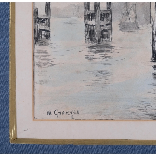 634 - Walter Greaves (1846 - 1930), old Battersea Bridge, ink and watercolour, signed, 22cm x 17cm, framed