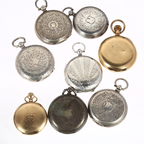 1049 - 8 silver and gold plated fob watches, makers include Baume, Waltham, Grinberg and Reichman etc, larg... 