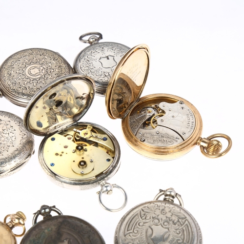 1049 - 8 silver and gold plated fob watches, makers include Baume, Waltham, Grinberg and Reichman etc, larg... 