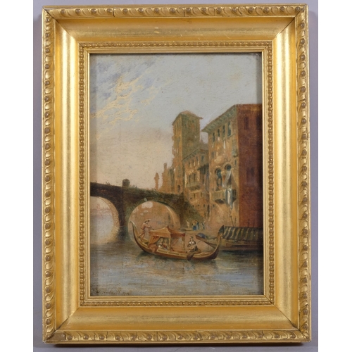 641 - David Roberts (1796 - 1864), canal scene Venice, oil on board, signed, 20cm x 14cm, framed