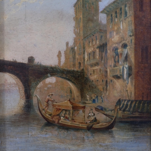 641 - David Roberts (1796 - 1864), canal scene Venice, oil on board, signed, 20cm x 14cm, framed