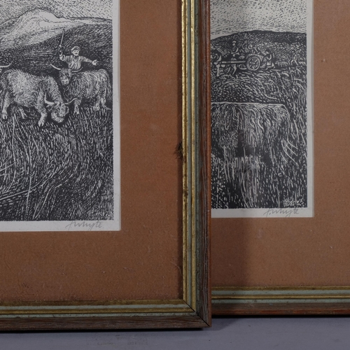 643 - Edina Whyte, scenes of old Highland life, pair of woodcut prints, signed and titled in pencil, image... 