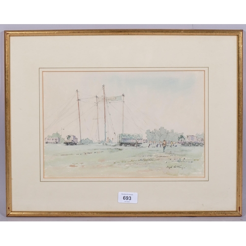 693 - Hugh McKenzie (1909 - 2005), the circus on Black Heath, watercolour, signed, 20cm x 31cm, framed