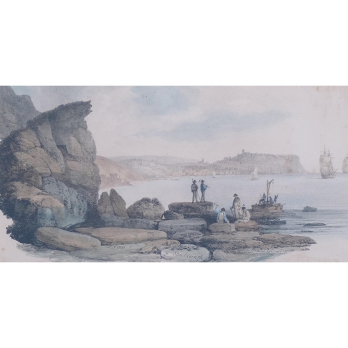 697 - View of Scarborough, coloured engraving, printed 1821, 17cm x 34cm, framed