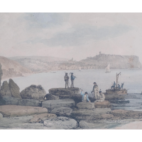 697 - View of Scarborough, coloured engraving, printed 1821, 17cm x 34cm, framed