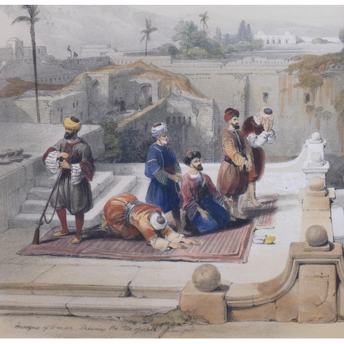 699 - David Roberts, the Mosque of Omar, hand coloured engraving, 1841, image 33cm x 50cm, framed