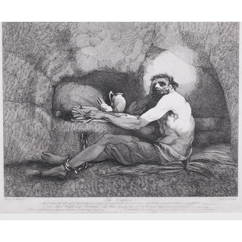 700 - R Blyth after Mortimer, the captive, etching, published 1781, image 29cm x 38cm, framed