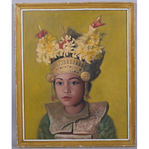 701 - 20th century Balinese School, portrait of a girl, oil on canvas, signed Sihong 1980, 60cm x 48cm, fr... 