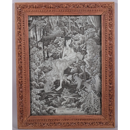 702 - 20th century Balinese School, Hindu symbolist scene, oil on canvas, signed Iny Caya, Ubud, 54cm x 40... 