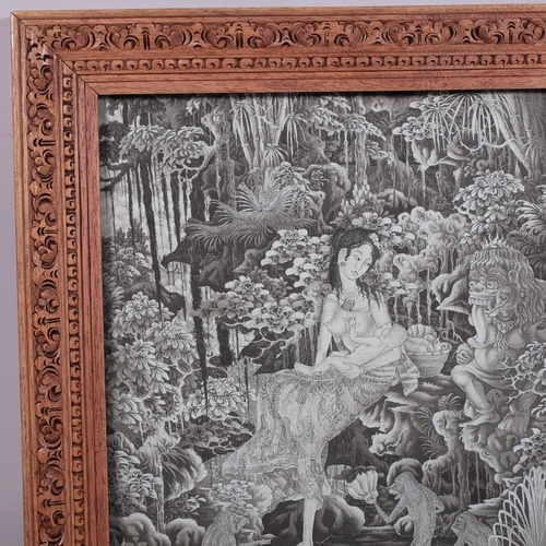 702 - 20th century Balinese School, Hindu symbolist scene, oil on canvas, signed Iny Caya, Ubud, 54cm x 40... 