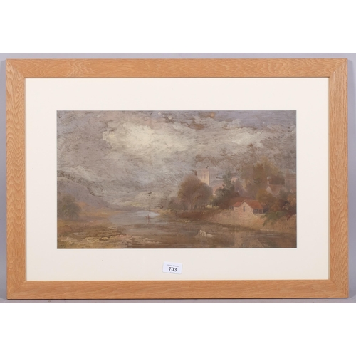 703 - 19th century British School, river scene, watercolour, unsigned, 28cm x 48cm, framed