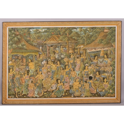 705 - 20th century Balinese School, large format village scene, oil on canvas, signed Masna Kutuh, 82cm x ... 