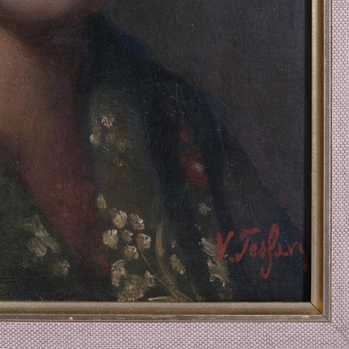 708 - Vigo Jespersen (born 1893), portrait of a girl, oil on board, signed, 25cm x 18cm, framed