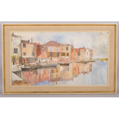 712A - G Waddell, view of Marseilles, oil on canvas, 1978, 50cm x 90cm, framed