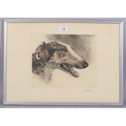 730 - Kurt Meyer-Eberhardt (1895 - 1977), Borzoi dog, coloured etching, signed in pencil, plate 24cm x 30c... 