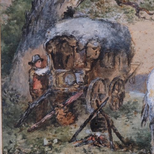 732 - E L Herring, gypsy encampment, watercolour, signed and dated 1880, 34cm x 50cm, framed