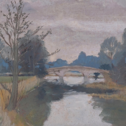 735 - James Page-Roberts, a stretch of the Loddon, oil on board, 41cm x 56cm, framed, together with Exhibi... 