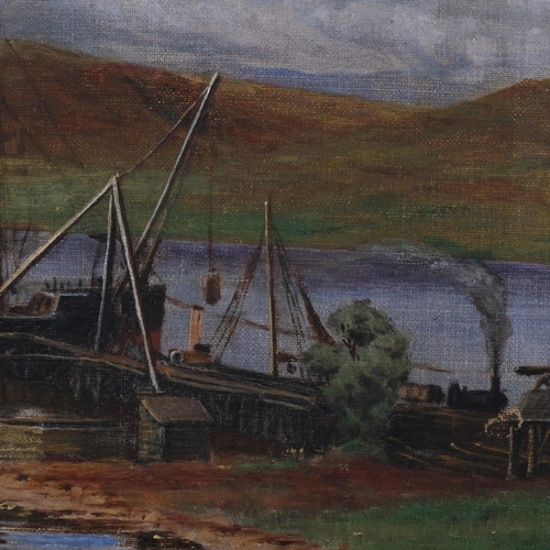 742 - Cargo boat in the highland, late 19th century oil on canvas, unsigned, 25cm x 40cm, framed