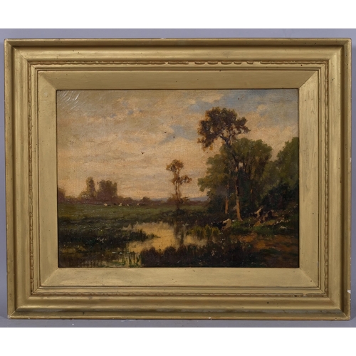 743 - Impressionist study, cattle in landscape, 19th century oil on canvas, unsigned, 31cm x 41cm, framed