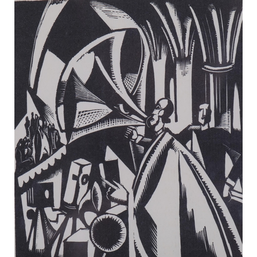 747 - Paul Nash, Westminster Abbey, original woodcut, 1923, from an edition of 1000 copies, Bosphorus Post... 