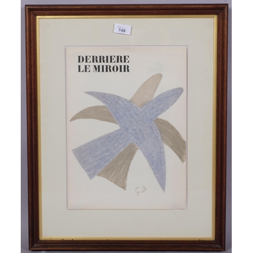 749 - Georges Braque, Birds, original lithograph cover for Derriere Le Miroir 1956, 38cm x 27cm, framed